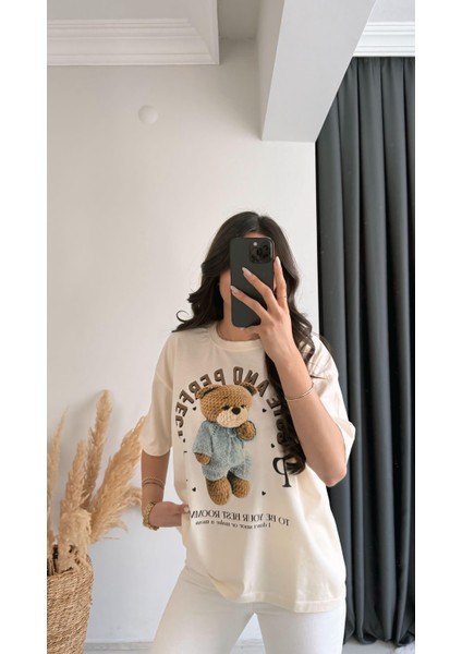 Teddy Baskılı Pamuklu Basic Tshirt Bej fiyatları