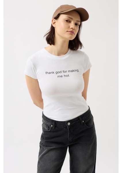 Baskılı Likralı Crop T-Shirt indirimleri