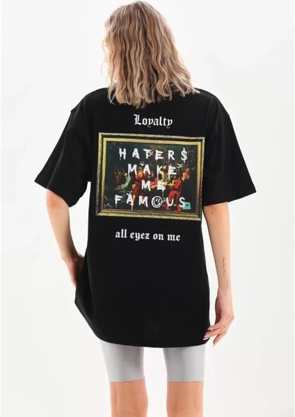 Unisex Baskılı Oversize T-Shirt - Siyah