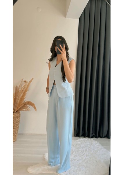 Beauty Beli Düğmeli Kumaş Pantalon Mavi fiyatları