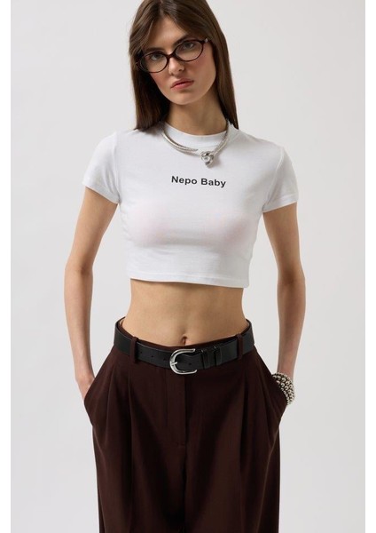 Nepo Baskılı Crop T-Shirt