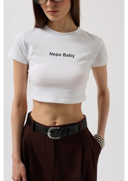 Nepo Baskılı Crop T-Shirt