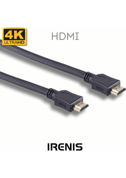 HDMI Kablo, 4K Destekli, Altın Uçlu, Naylon Örgü, Siyah, 7,5 Metre