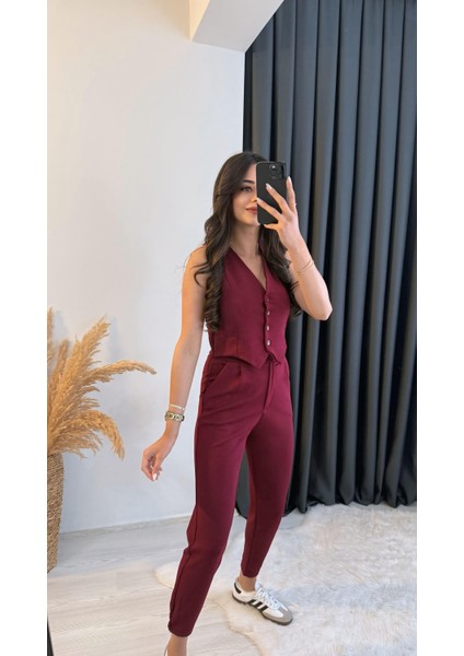 Diano Beli Düğmeli Likralı Palazzo Bordo Pantalon fiyatları