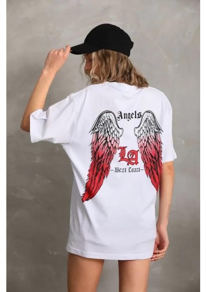 Unisex Baskılı Oversize T-Shirt - Beyaz modelleri