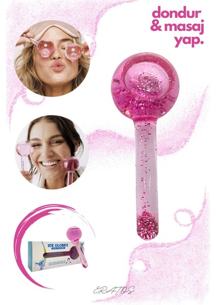 Pembe Cam Buz Küresi ile Canlı ve Parlak Cilt Için Soğuk Terapi