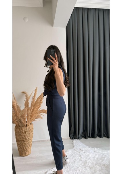 Diano Beli Düğmeli Likralı Palazzo Lacivert Pantalon fiyatları