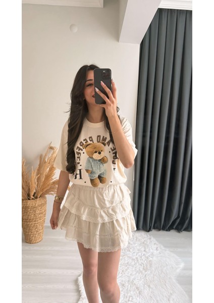 Danie Mini Bej Işlemeli Etek modelleri