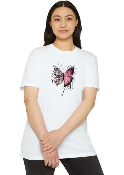 Unisex Bisiklet Yaka Baskılı T-Shirt - Beyaz fiyatları