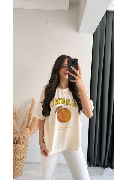 Ganni Yazılı Baskılı Pamuklu Basic Tshirt Ekru Sarı fırsatları