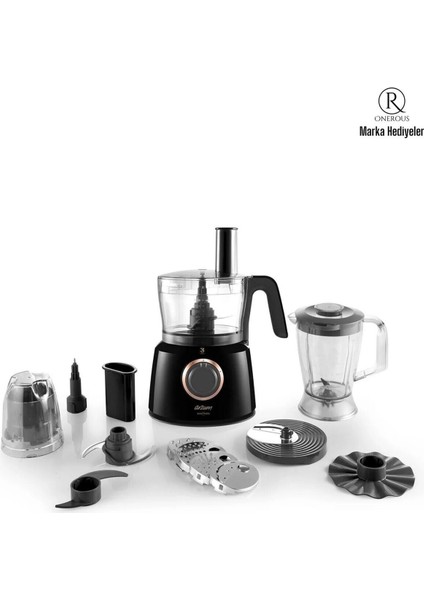 Mutfak Robotu Siyah - 1000W Güç, 2 Hız Kademesi, Buz Kırma ve Hamur Yoğurma Aparatı