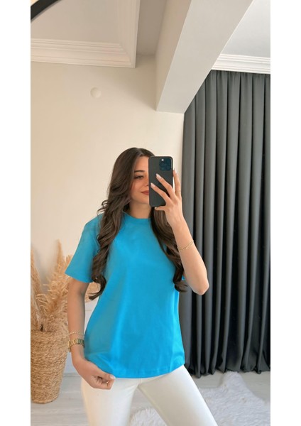 Dimit Dilvin Bisiklet Yaka Kalp Işlemeli Tshirt Mavi fırsatları