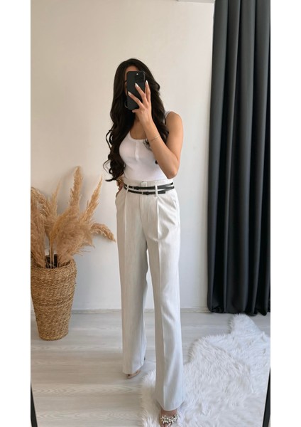 Olvera Premium Seri Çift Kemerli Düğme Pantalon Gri