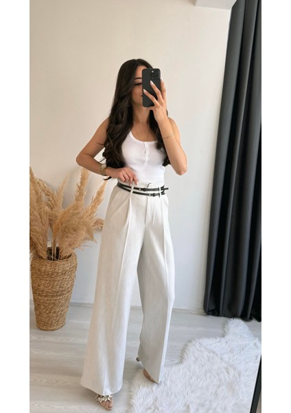 Olvera Premium Seri Çift Kemerli Düğme Pantalon Gri