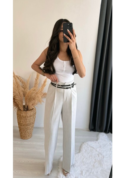 Olvera Premium Seri Çift Kemerli Düğme Pantalon Gri