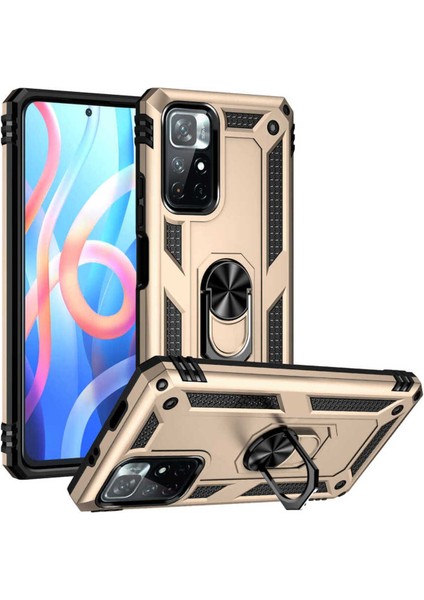 Xiaomi Redmi Note 11T 5g Kılıf Çift Katmanlı Polikarbon Koruma ve Manyetik Tutucu Stand Yüzük