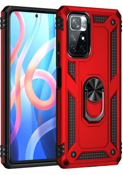 Xiaomi Redmi Note 11T 5g Kılıf Çift Katmanlı Polikarbon Koruma ve Manyetik Tutucu Stand Yüzük