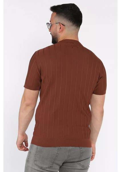 Erkek Bisiklet Yaka Kendinden Çizgi Desenli Triko Tişört P-00017656 modelleri