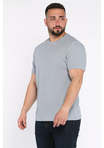 Bisiklet Yaka Kendinden Desenli Erkek Tişört P-00017397