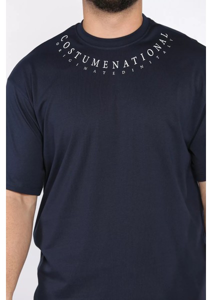 Erkek Yaka Baskılı Oversize Tişört P-00017399 fırsatları