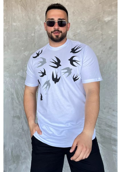 Erkek Bisiklet Yaka Baskılı Tişört P-00017395