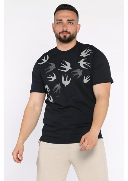 Erkek Bisiklet Yaka Baskılı Tişört P-00017395