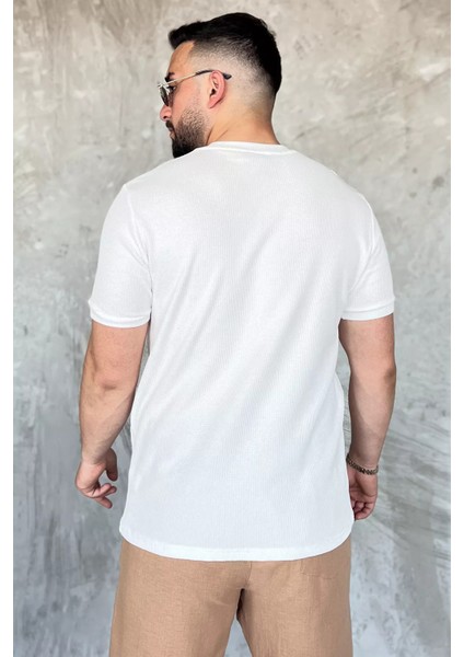 Bisiklet Yaka Kendinden Desenli Erkek Tişört P-00017397 modelleri