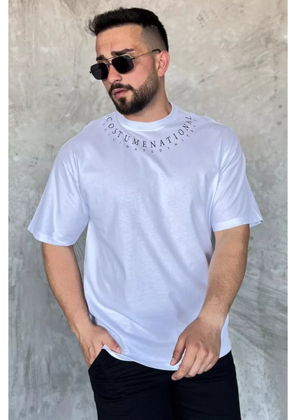 Erkek Yaka Baskılı Oversize Tişört P-00017399