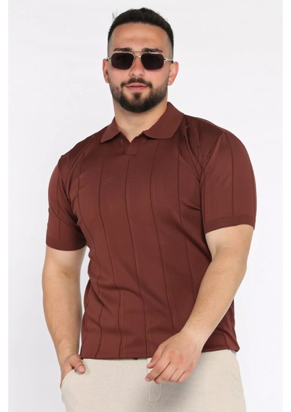 Erkek Polo Yaka Kendinden Çizgi Desenli Tişört P-00017365