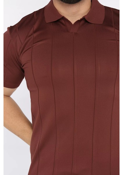 Erkek Polo Yaka Kendinden Çizgi Desenli Tişört P-00017365 fırsatları