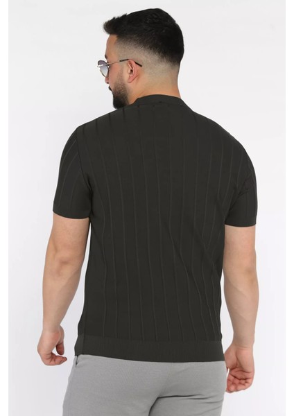 Erkek Bisiklet Yaka Kendinden Çizgi Desenli Triko Tişört P-00017656 modelleri