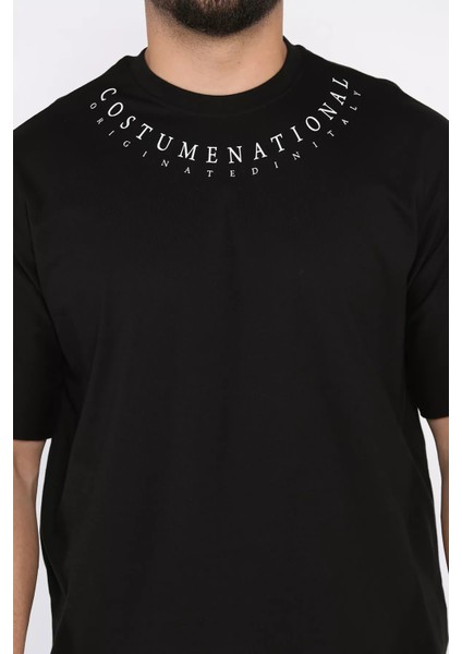 Erkek Yaka Baskılı Oversize Tişört P-00017399 fırsatları