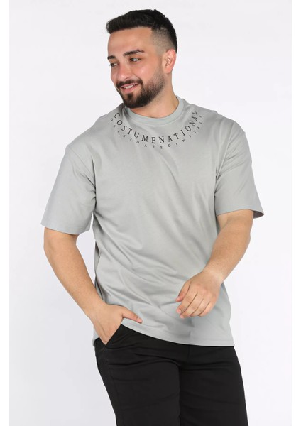 Erkek Yaka Baskılı Oversize Tişört P-00017399