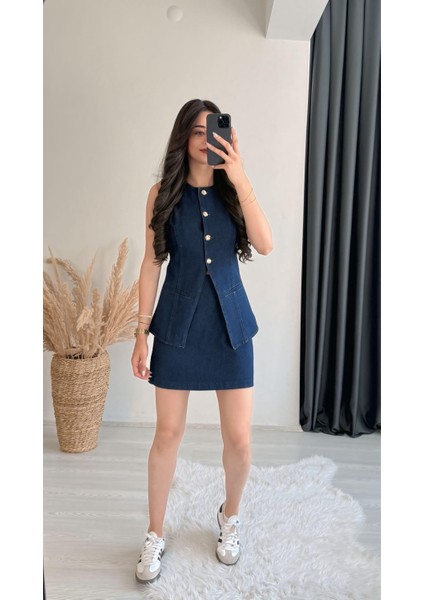 Enrico Gold Düğmeli Belden Oturtmalı Yelek