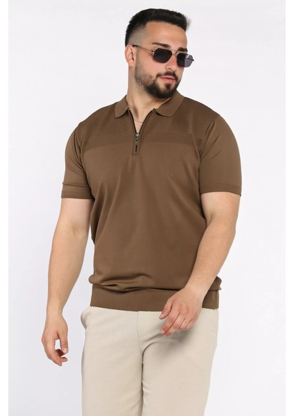 Erkek Polo Yaka Yarım Fermuarlı Kendinden Desenli Tişört P-00017366 fiyatları