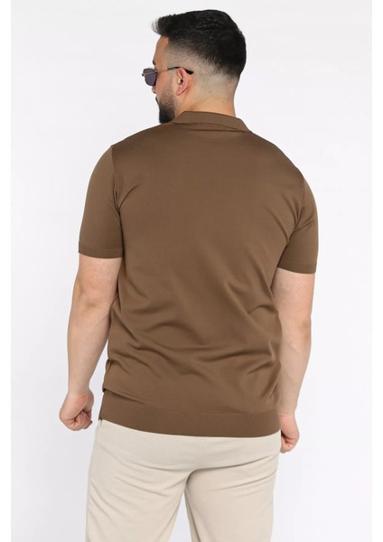 Erkek Polo Yaka Yarım Fermuarlı Kendinden Desenli Tişört P-00017366 modelleri