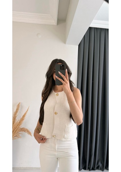 Freja Gold Düğmeli Triko Hırka Ekru indirimleri