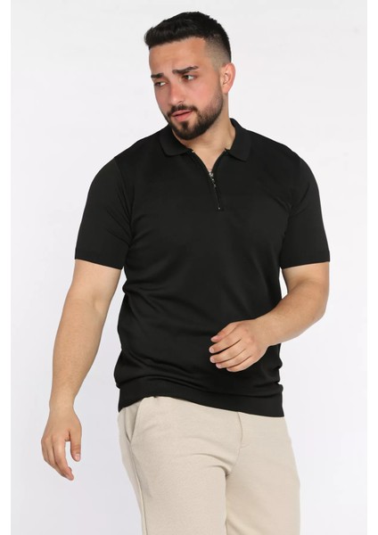 Erkek Polo Yaka Yarım Fermuarlı Kendinden Desenli Tişört P-00017366 fiyatları