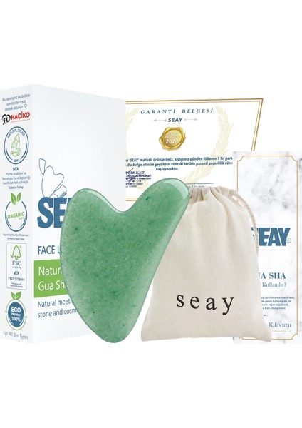 Yeşil Aventurin Taşı Kalp Gua Sha Yüz Masaj Aleti Doğal ve Sertifikalı