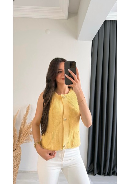 Freja Gold Düğmeli Triko Hırka Sarı indirimleri