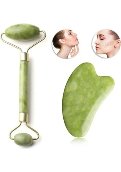 3’lü Premium Set Ekru Ipek Kese, Yeşim Yüz Masaj Aleti ve Kalp Gua Taşı modelleri