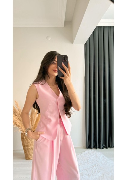 Beauty Iki Düğmeli Pembe Atlas Kumaş Yelek fiyatları