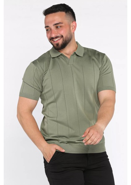 Erkek Polo Yaka Kendinden Çizgi Desenli Tişört P-00017365