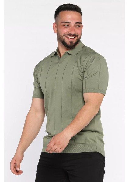 Erkek Polo Yaka Kendinden Çizgi Desenli Tişört P-00017365 fiyatları