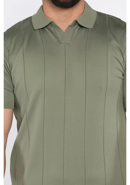 Erkek Polo Yaka Kendinden Çizgi Desenli Tişört P-00017365 fırsatları