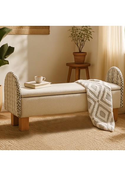Lorenzo Sandıklı Puf/Bench Kırık Beyaz/Desenli Kumaş fiyatları