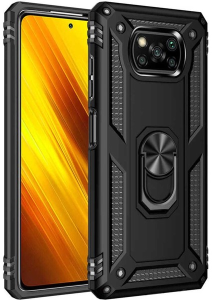 Xiaomi Poco X3 Kılıf Çift Katmanlı Polikarbon Koruma ve Manyetik Tutucu Stand Yüzük