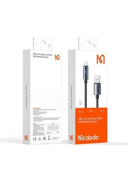 CA-5660 Usb-A To Lightning LED Işıklı 1.2 M Kablo
