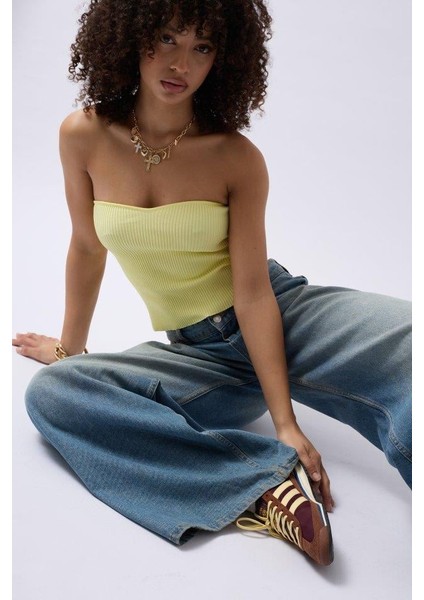 Straplez Dokulu Crop indirimleri