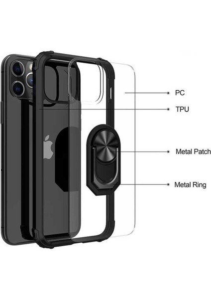 Apple iPhone 12 Pro Kılıf Anti-Shock Darbe Önleyici Renkli Kenarlar, Metal Yüzüklü Kılıf modelleri